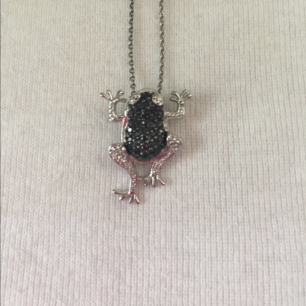 16” black and white CZ treefrog necklace